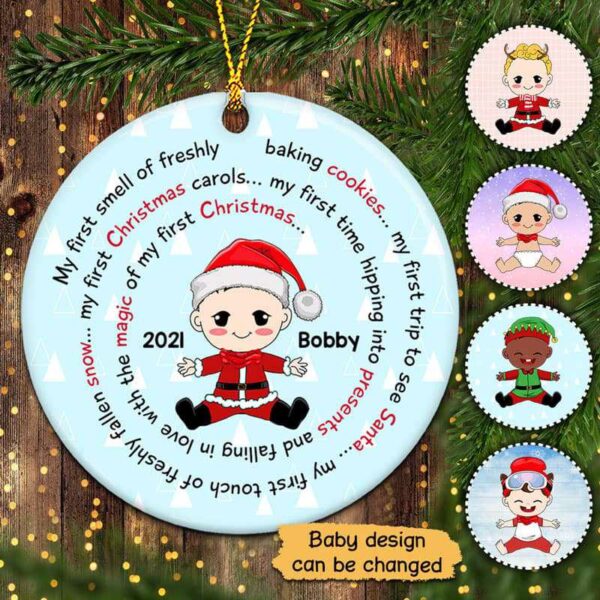 Ornament Baby First Things Personalized Circle Ornament Ceramic / Pack 1