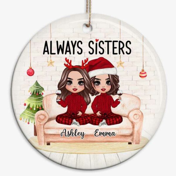 Ornament Besties On Sofa Doll Girls Personalized Circle Ornament