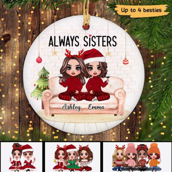 Ornament Besties On Sofa Doll Girls Personalized Circle Ornament Ceramic / Pack 1