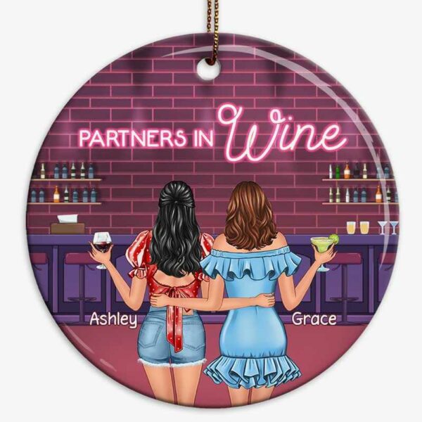 Ornament Besties Partners In Wine Christmas Personalized Decorative Circle Ornament
