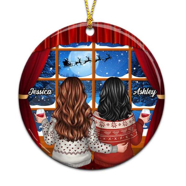 Ornament Besties Sisters Standing Near Window Christmas Personalized Circle Ornament