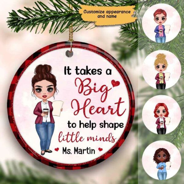 Ornament Big Heart Shape Little Minds Teacher Personalized Circle Ornament Ceramic / Pack 1