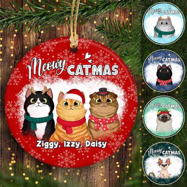 Ornament Bleached Fluffy Cats Christmas Personalized Circle Ornament Ceramic / Pack 1
