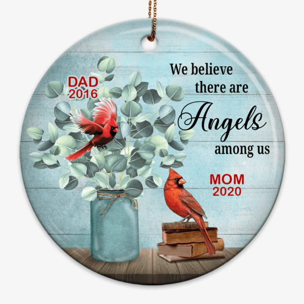 Ornament Blue Leaves Vase Cardinal Personalized Circle Ornament