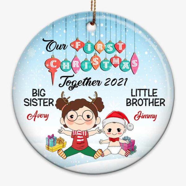 Ornament Brothers Sisters First Christmas Personalized Circle Ornament