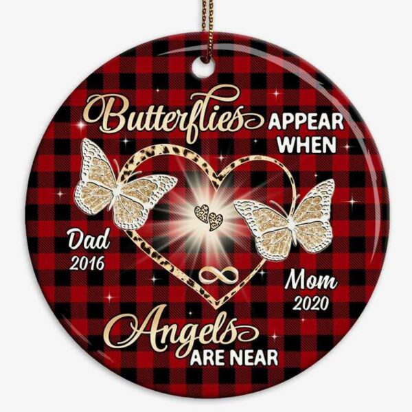 Ornament Butterfly Heart Leopard Checkered Memorial Personalized Circle Ornament