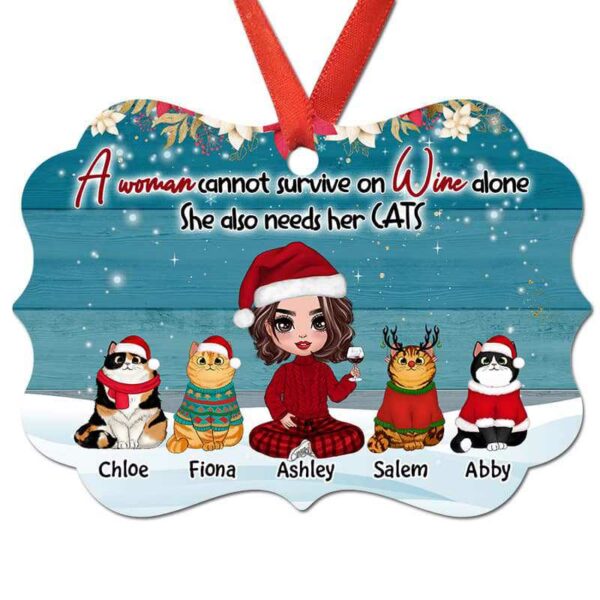 Ornament Cannot Survive On Wine Alone Doll Girl Cats Personalized Christmas Ornament