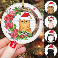 Ornament Cats Floral Wreath Personalized Circle Ornament Ceramic / Pack 1
