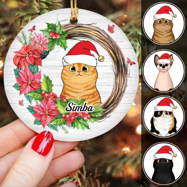 Ornament Cats Floral Wreath Personalized Circle Ornament Ceramic / Pack 1