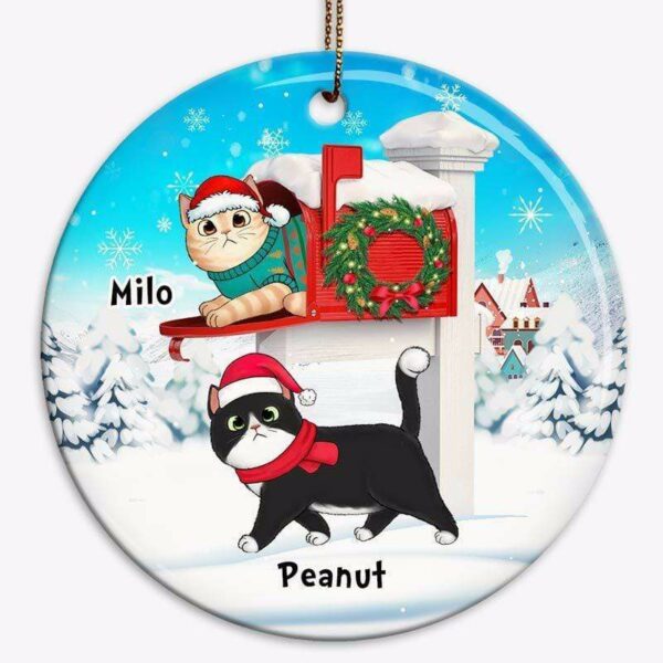 Ornament Cats With Mailbox Christmas Personalized Circle Ornament