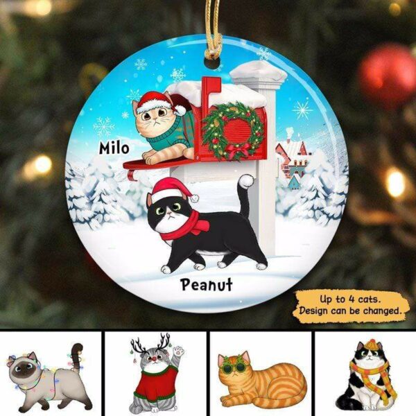 Ornament Cats With Mailbox Christmas Personalized Circle Ornament Ceramic / Pack 1