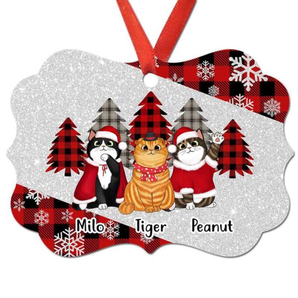 Ornament Checkered Glitter Fluffy Cats Personalized Christmas Ornament