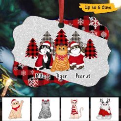 Ornament Checkered Glitter Fluffy Cats Personalized Christmas Ornament Pack 1