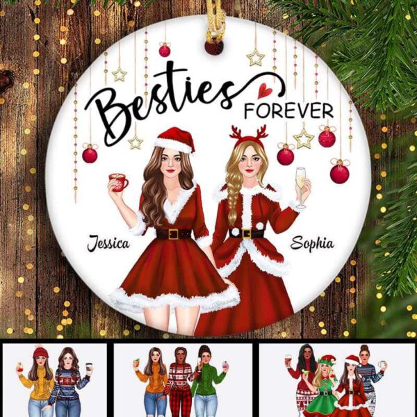 Ornament Christmas Besties Forever Personalized Circle Ornament Ceramic / Pack 1