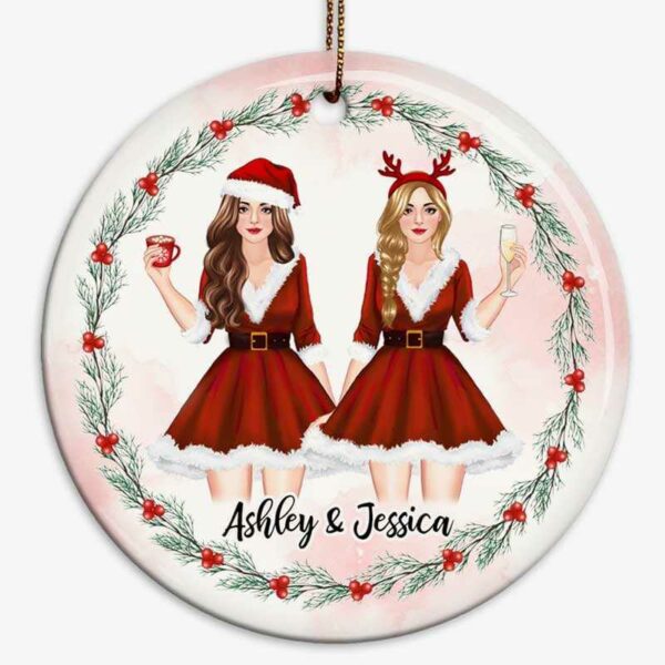Ornament Christmas Besties Wreath Personalized Circle Ornament