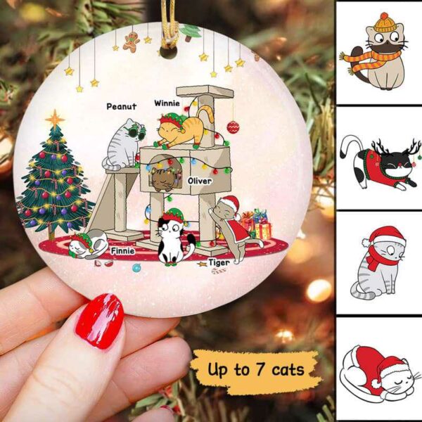 Ornament Christmas Cat Tower Personalized Decorative Circle Ornament Ceramic / Pack 1