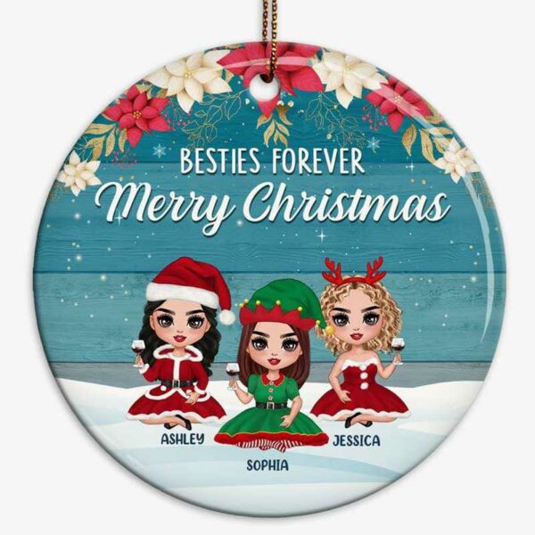 Ornament Christmas Doll Besties In Snow Personalized Circle Ornament