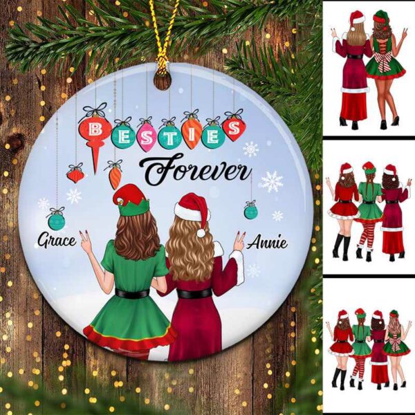 Ornament Christmas Dresses Besties Forever Personalized Circle Ornament Ceramic / Pack 1
