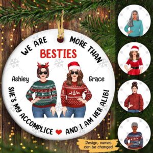 Ornament Christmas Posing Women Besties Personalized Circle Ornament Ceramic / Pack 1