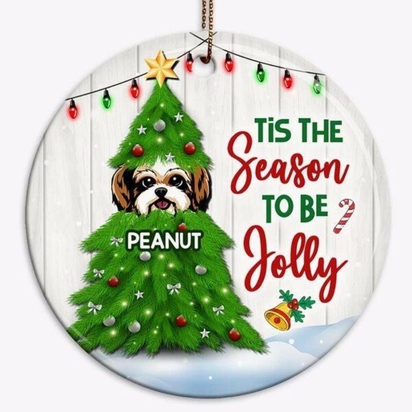 Ornament Christmas Tree Peeking Dog Personalized Circle Ornament