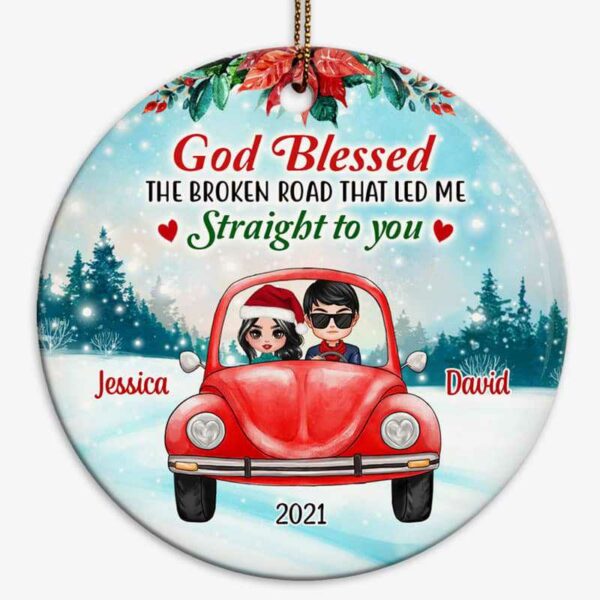 Ornament Couple In Car God Blessed Christmas Personalized Circle Ornament