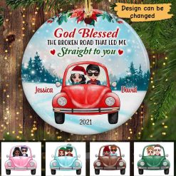 Ornament Couple In Car God Blessed Christmas Personalized Circle Ornament Ceramic / Pack 1