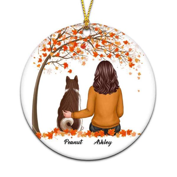 Ornament Dog Mom Dog Dad Under Tree Fall Season Personalized Circle Ornament