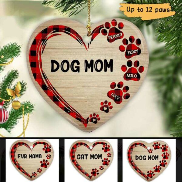 Ornament Dog Paw Print Personalized Heart Ornament Ceramic / Pack 1