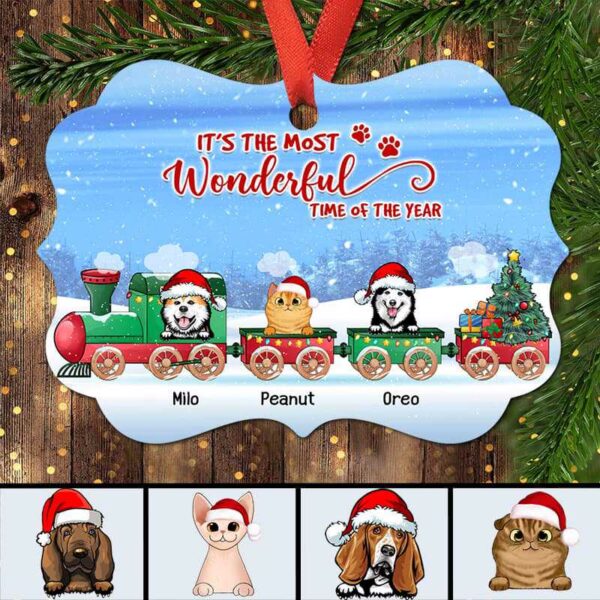 Ornament Dogs Cats On Train Personalized Christmas Ornament Pack 1