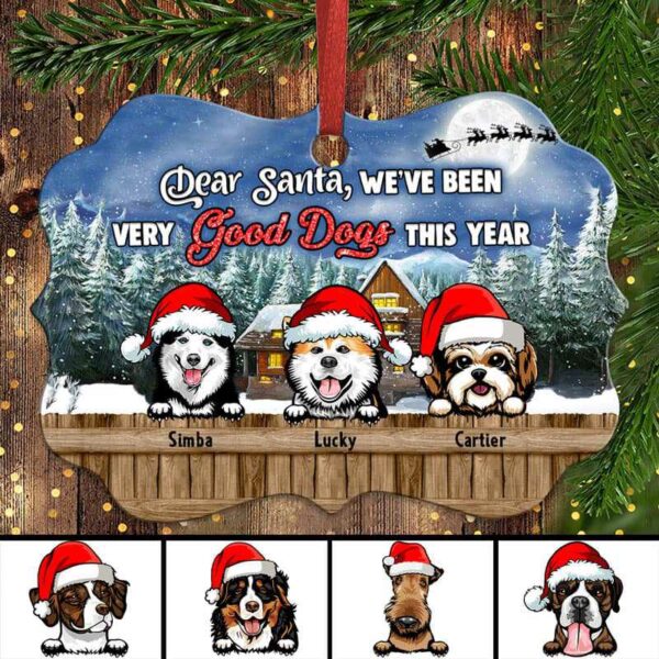 Ornament Dogs Peeking Over Fence Personalized Christmas Ornament Pack 1