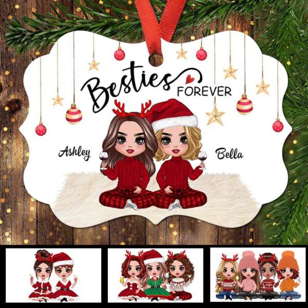 Ornament Doll Besties Christmas Checkered Pants Personalized Christmas Ornament Pack 1