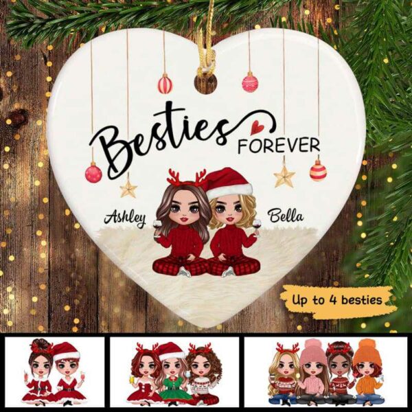 Ornament Doll Besties Christmas Checkered Pants Personalized Heart Ornament Ceramic / Pack 1