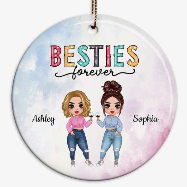 Ornament Doll Besties Floral Pattern Personalized Circle Ornament