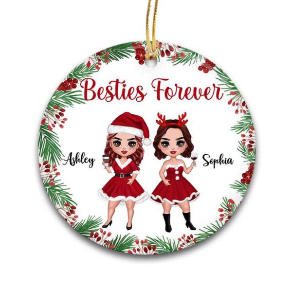Ornament Doll Besties Holly Branch Personalized Circle Ornament