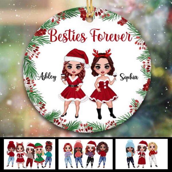 Ornament Doll Besties Holly Branch Personalized Circle Ornament Ceramic / Pack 1