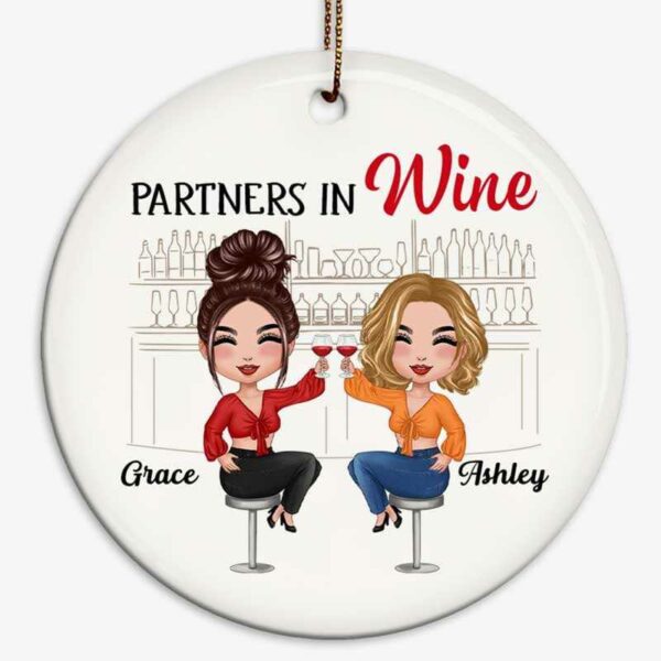Ornament Doll Besties Partners In Wine Personalized Circle Ornament