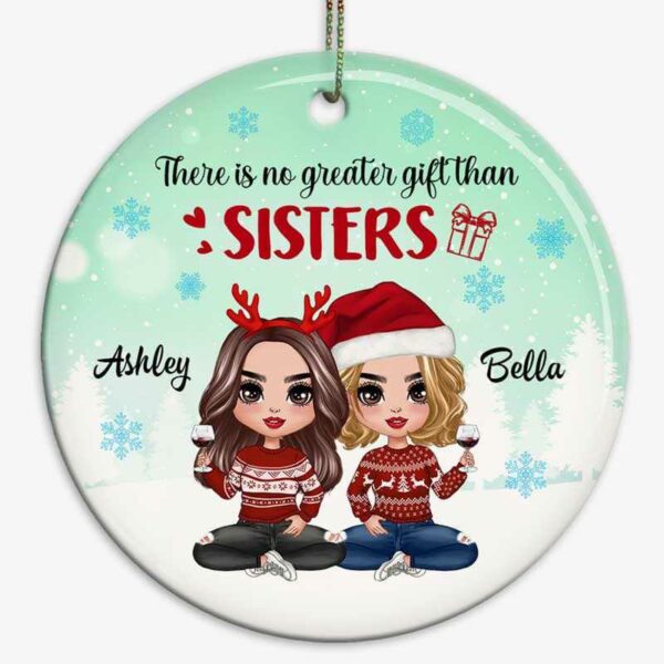 Ornament Doll Besties Sisters Sitting Christmas Personalized Circle Ornament