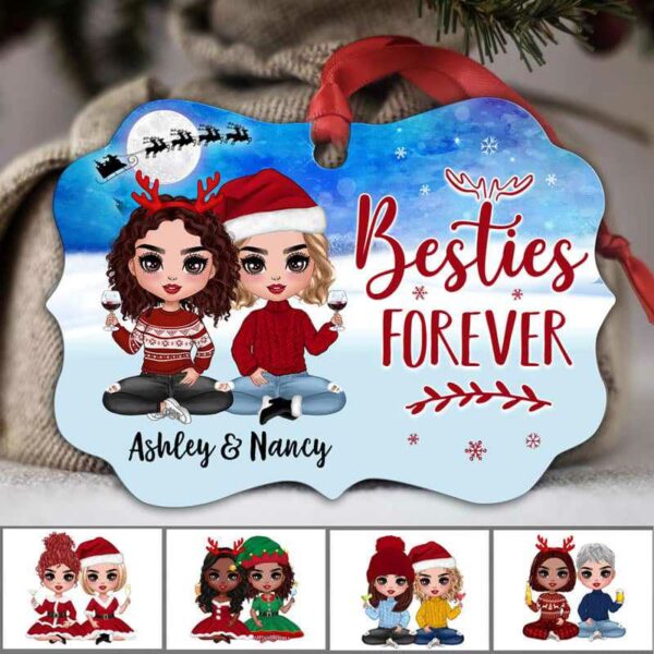 Ornament Doll Besties Sitting In Christmas Night Personalized Christmas Ornament Pack 1