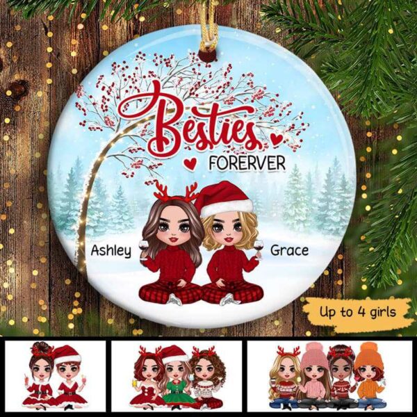Ornament Doll Besties Under Berry Tree Personalized Circle Ornament Ceramic / Pack 1
