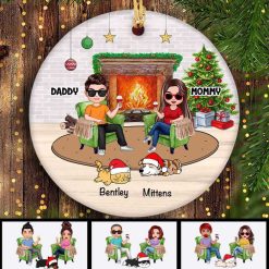 Ornament Doll Couple And Dogs Cats Personalized Christmas Ornament Ceramic / Pack 1