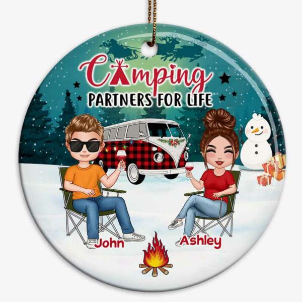 Ornament Doll Couple Camping Personalized Circle Ornament
