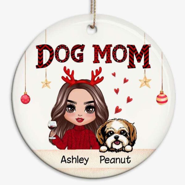 Ornament Doll Girl Dog Mom Personalized Circle Ornament