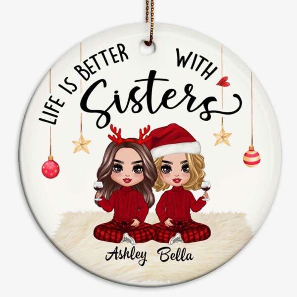 Ornament Doll Sisters Checkered Pants Christmas Personalized Circle Ornament