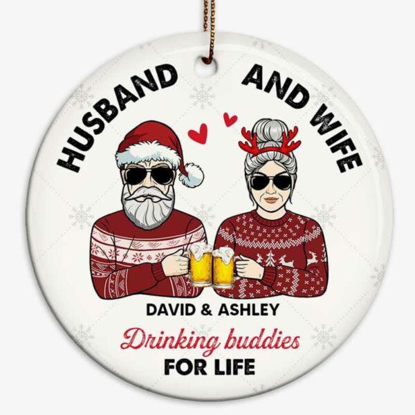 Ornament Drinking Buddies Husband Wife Personalized Circle Ornament
