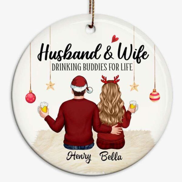Ornament Drinking Husband Wife Personalized Circle Ornament