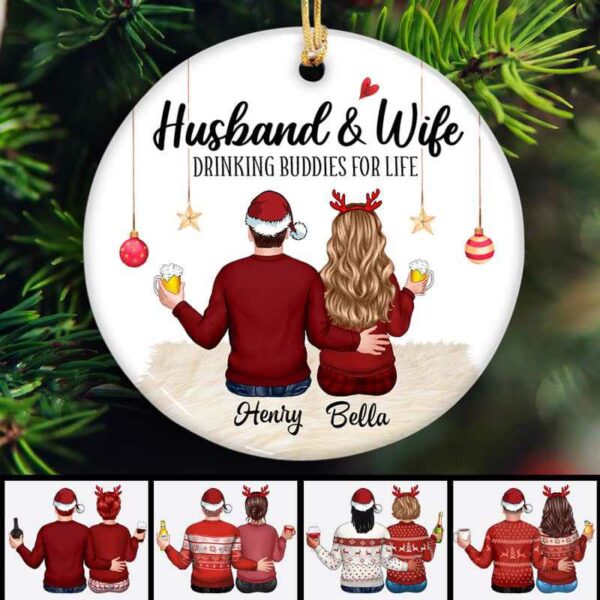 Ornament Drinking Husband Wife Personalized Circle Ornament Ceramic / Pack 1
