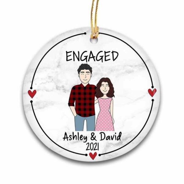 Ornament Engaged Doodle Couple Personalized Circle Ornament