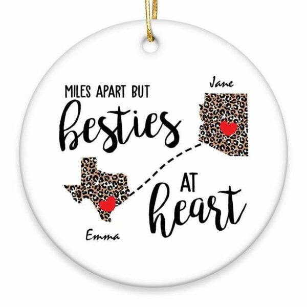 Ornament Family - Besties At Heart Leopard Personalized Circle Ornament Pack 2