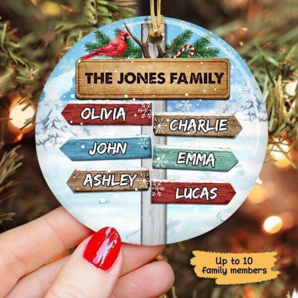 Ornament Family Direction Sign Personalized Circle Ornament Ceramic / Pack 1