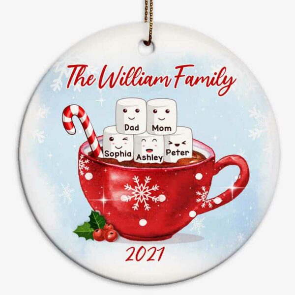 Ornament Family Marshmallow In Hot Choco Cup Personalized Circle Ornament